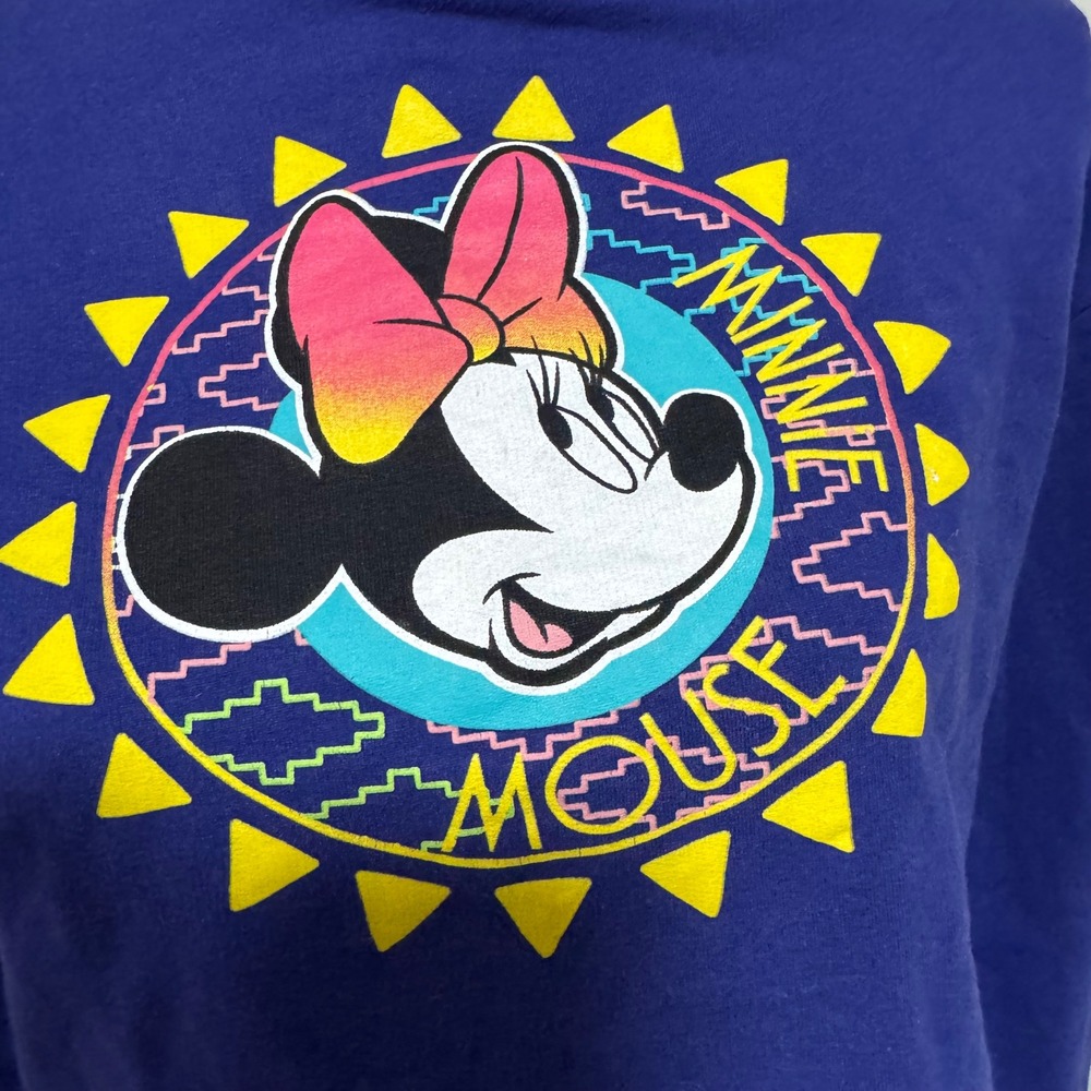 Disney Minnie Mouse Cropped Sweatshirt Blue 90s Graphic Long Sleeve Small